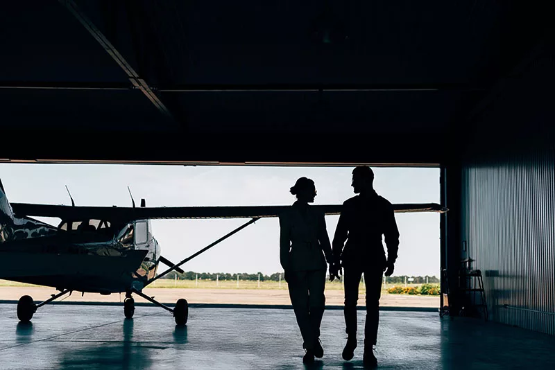 A hangar at Brennand Airport in Neenah, Wisconsin, Compass and Prop's new home base